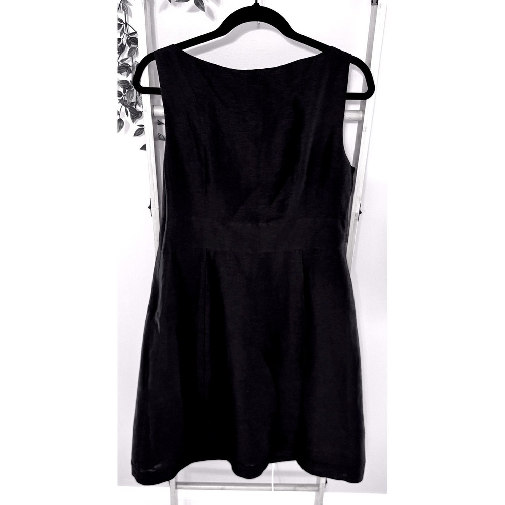 Monsoon Black Linen/Silk Floral Applique A-Line Dress 10 Wedding Guest Cocktail - Picture 4 of 9